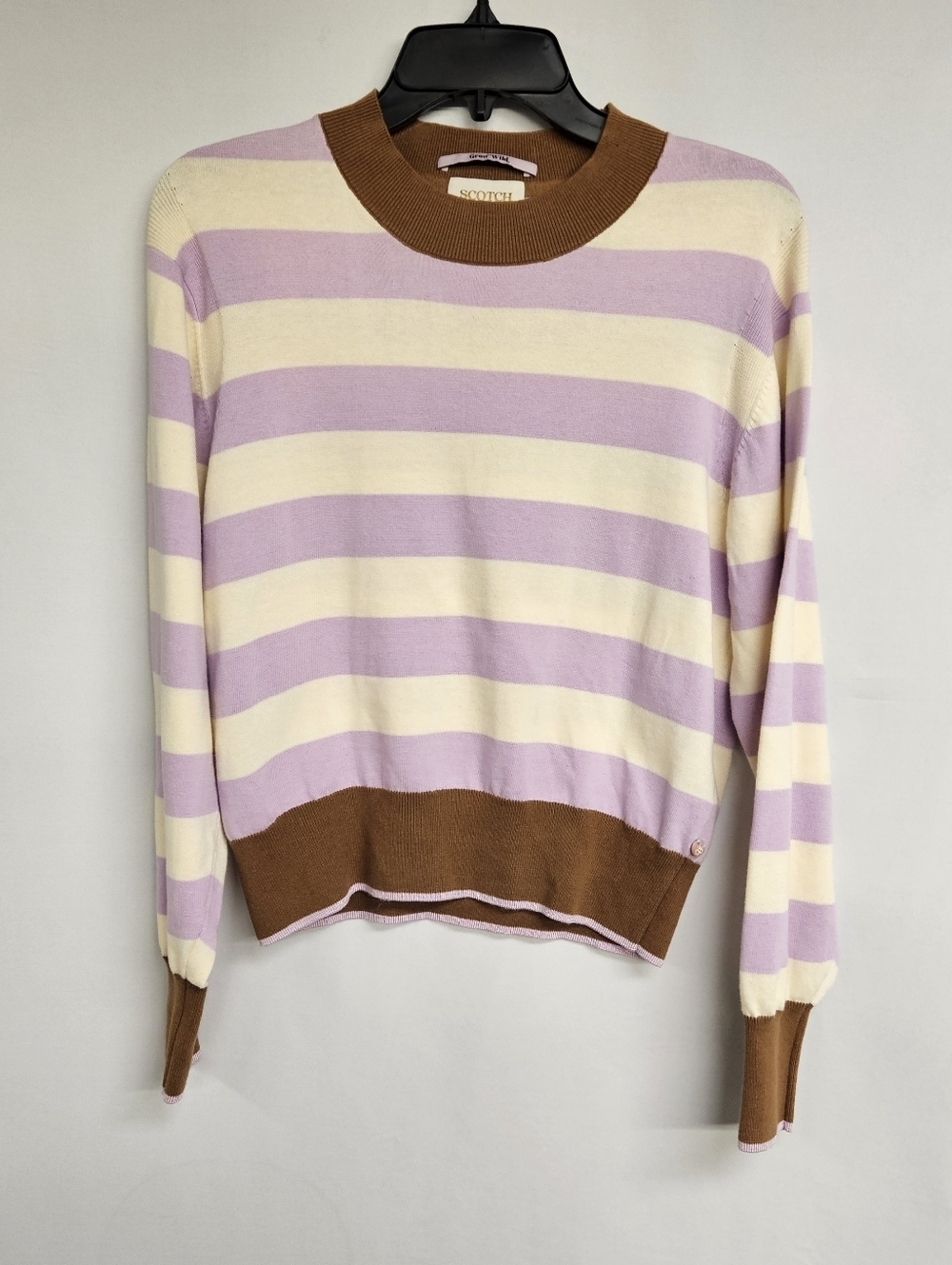 Scotch & Soda Stripe Crewneck Pullover In Organic Cotton-Lavender XSmall